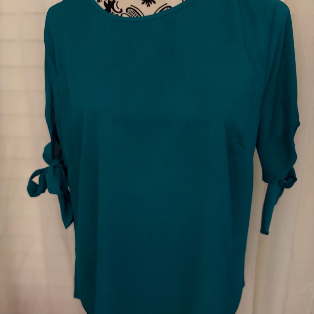 Ann Taylor Factory Teal Tie-Sleeve Women's Blouse